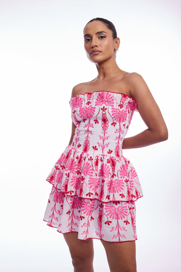 INES DRESS - PINK EMBROIDERY