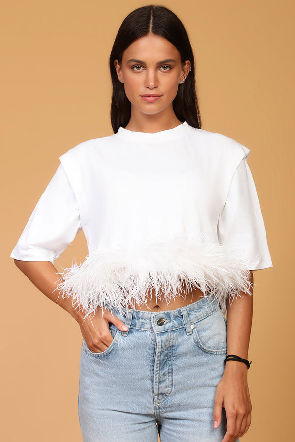 FEATHERED T-SHIRT - WHITE